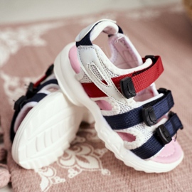 FRROCK Sandali Da Bambina Con Velcro Per Bambina Bianco Rosa Fima bianca 1
