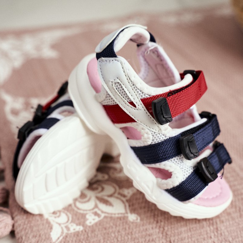 FRROCK Sandali Da Bambina Con Velcro Per Bambina Bianco Rosa Fima 1
