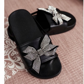 FRROCK Pantofole da bambina per bambina con strass neri, fiocco di Jomoga nero 2