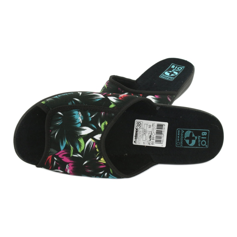 Pantofole da donna fiori Adanex 24301 nero blu rosa verde 4