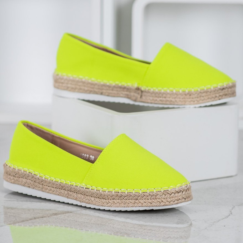 Small Swan Espadrillas in tessuto verde giallo 2