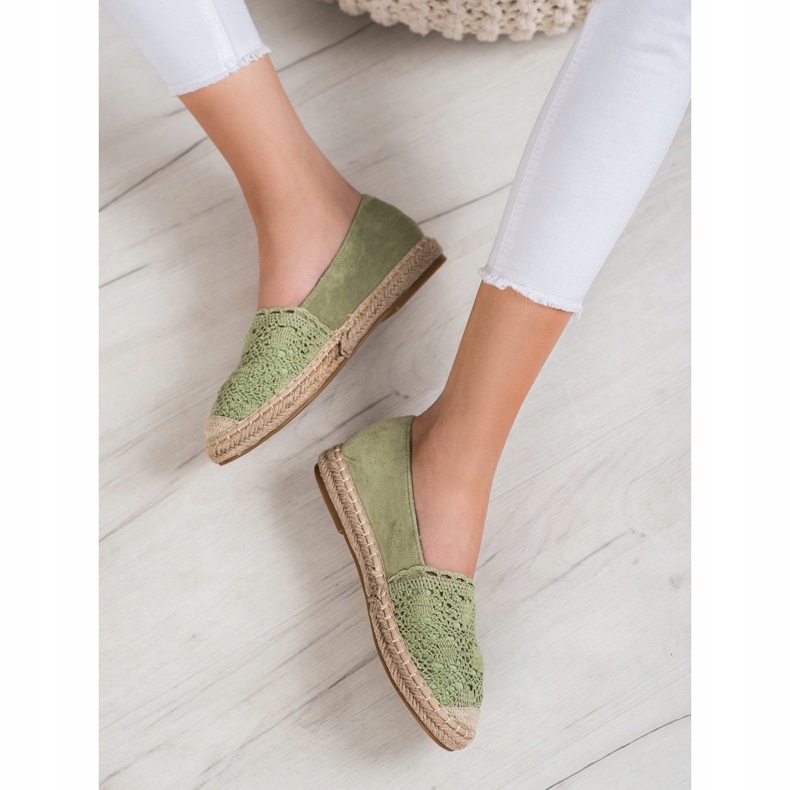 Small Swan Espadrillas In Pelle Scamosciata Con Pizzo verde 1