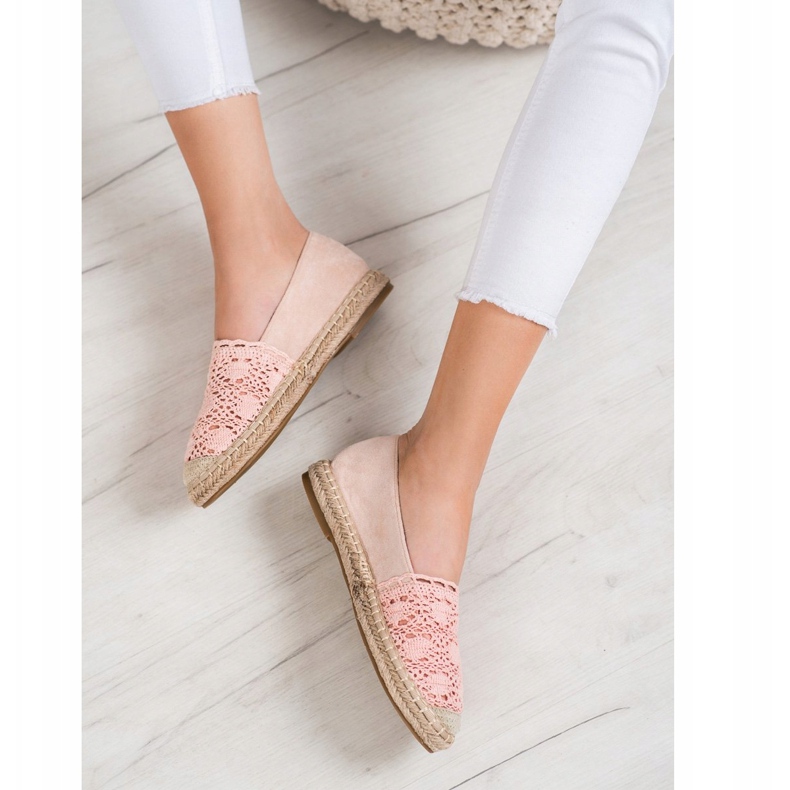 Small Swan Espadrillas In Pelle Scamosciata Con Pizzo rosa 1