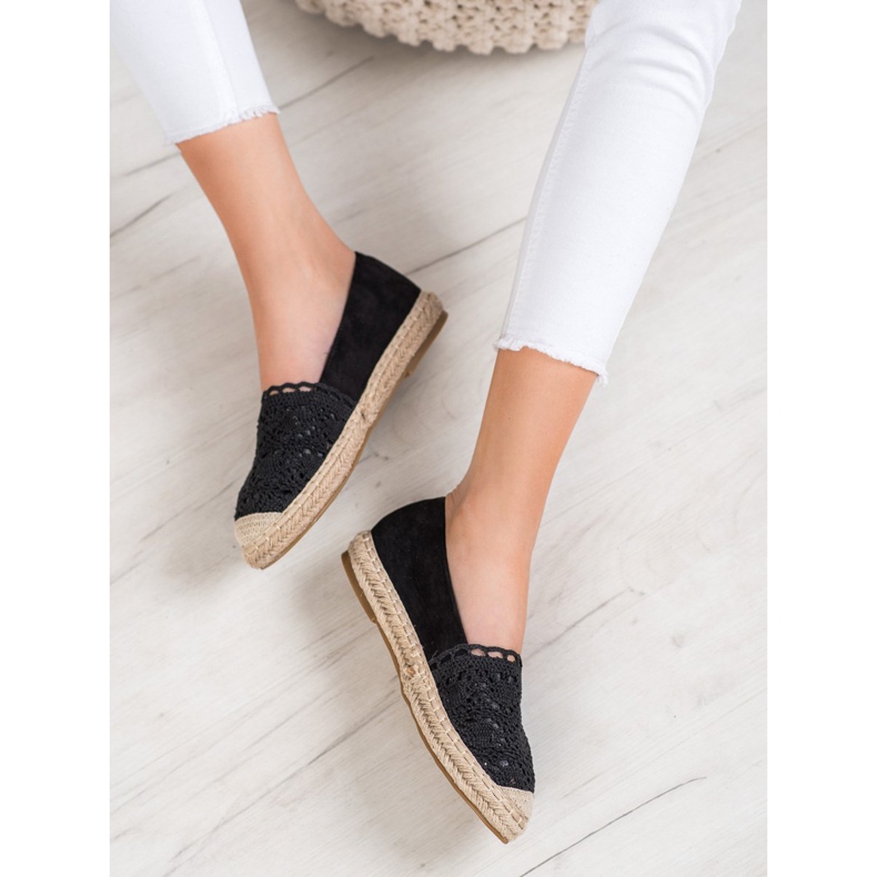 Small Swan Espadrillas In Pelle Scamosciata Con Pizzo nero 2
