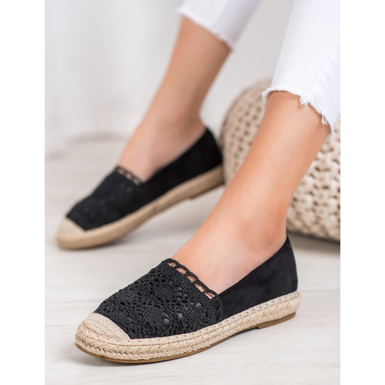 Small Swan Espadrillas In Pelle Scamosciata Con Pizzo nero 1