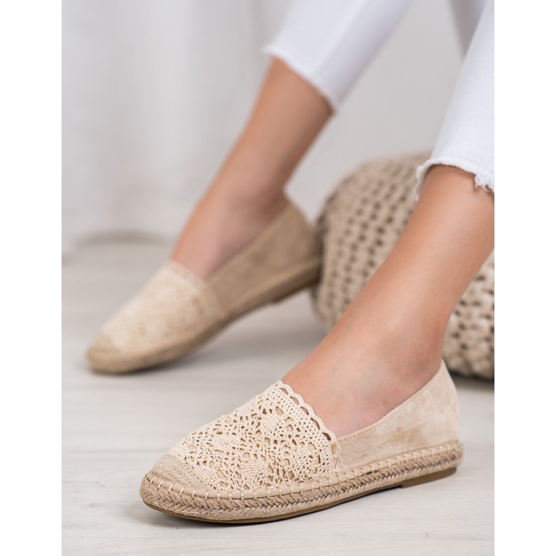 Small Swan Espadrillas In Pelle Scamosciata Con Pizzo marrone 1