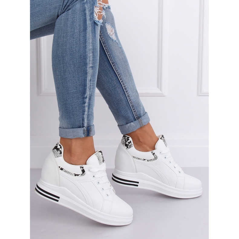 Sneakers bianche HY-231 bianche con zeppa bianco nero 2