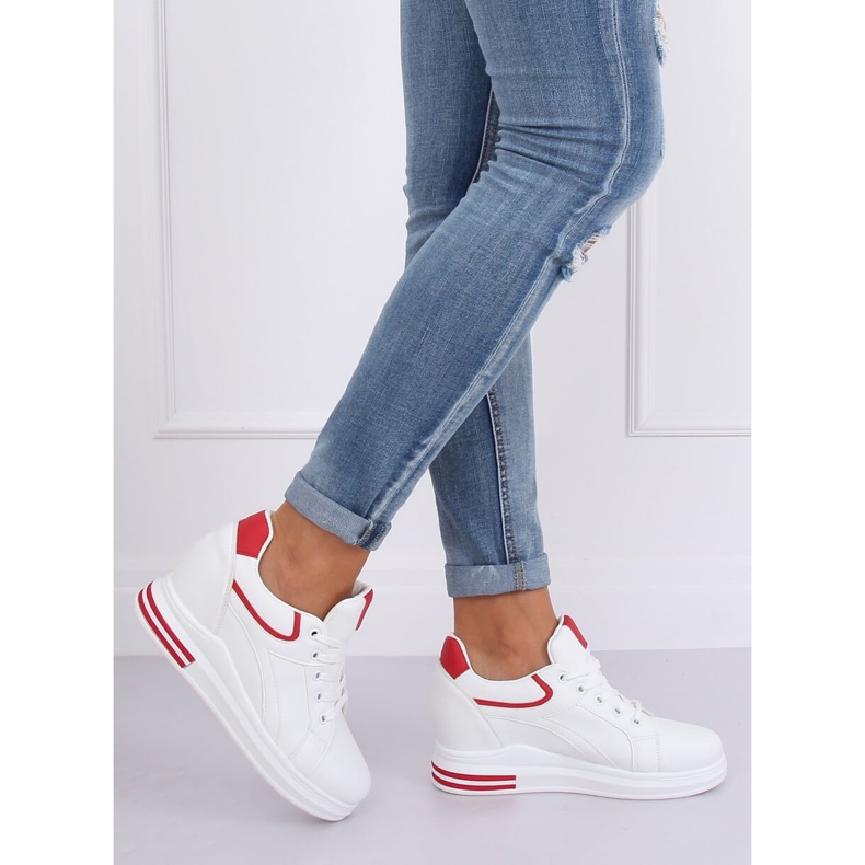 Sneakers bianche con zeppa HY-231 Red bianca rosso 1