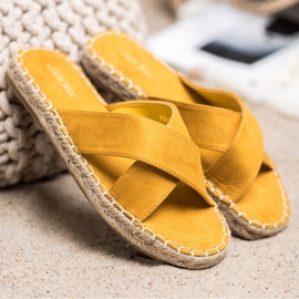 SHELOVET Comode pantofole in pelle scamosciata giallo 2