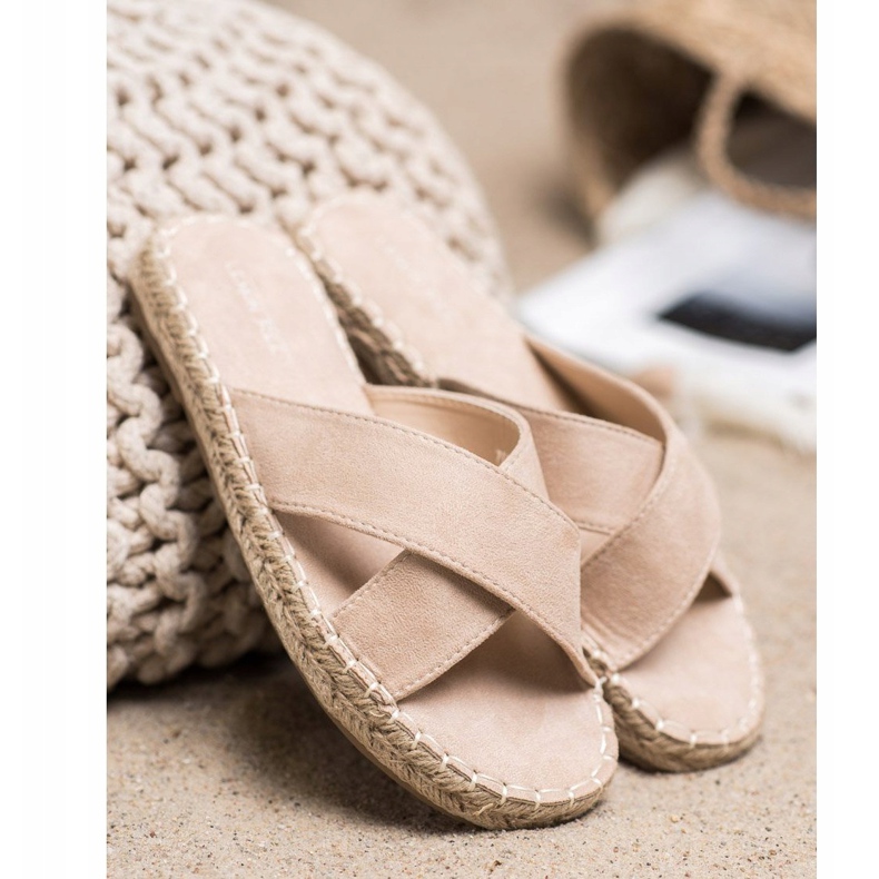 SHELOVET Comode pantofole in pelle scamosciata beige 2