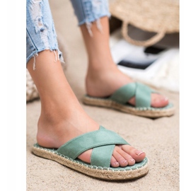 SHELOVET Comode pantofole in pelle scamosciata verde 1
