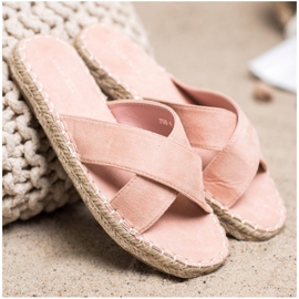 SHELOVET Comode pantofole in pelle scamosciata rosa 2