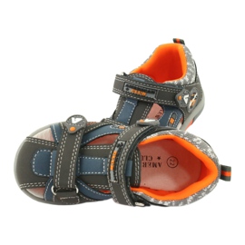 Sandali da bambino con velcro American Club DR09 / 20 blu arancia grigio 4