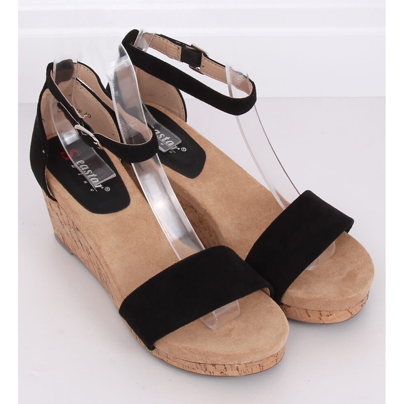 Sandali neri su zeppa di sughero LL-228P Black nero 1
