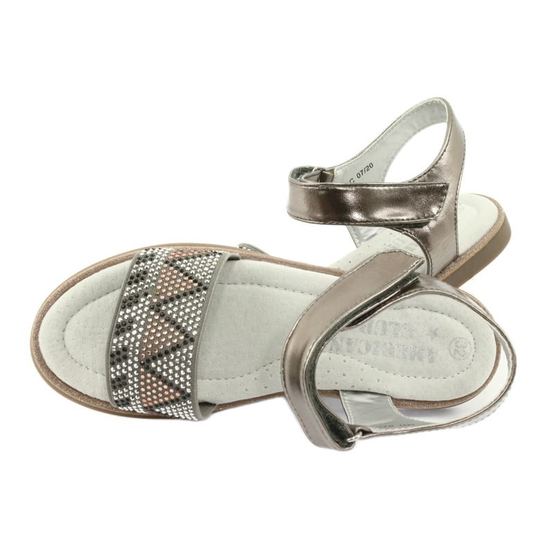 American Club Sandals Girls in pelle Inserto metallico argento con paillettes GC07/20 4