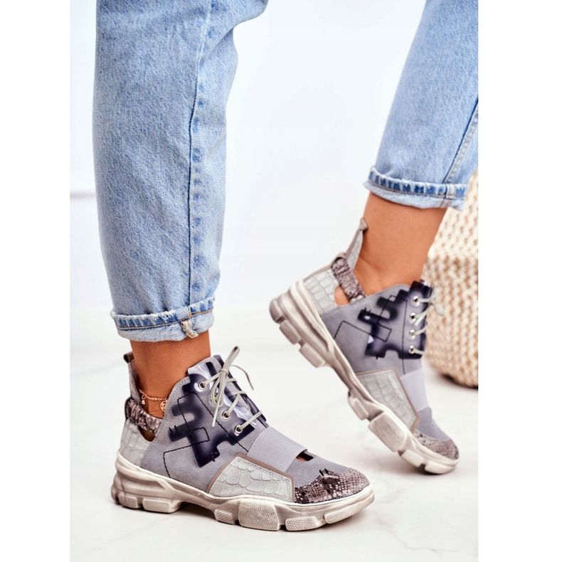 Sneakers da donna in pelle Maciejka 04423-13 grigio 1