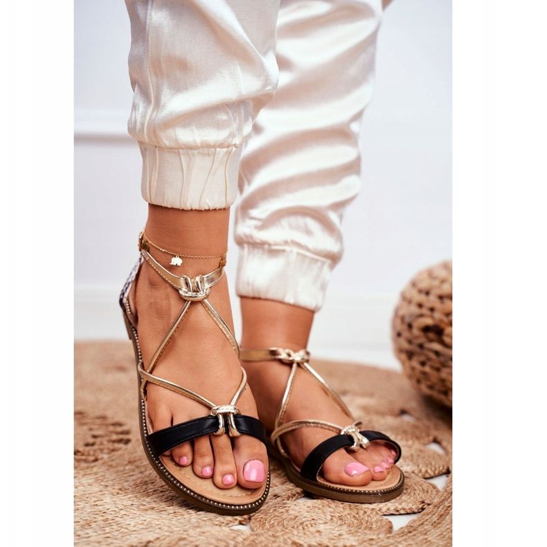 S.Barski Sandali Donna Piatto Nero e Oro Barski Samim giallo 1