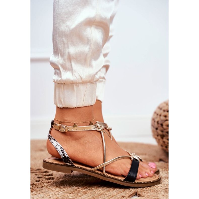 S.Barski Sandali Donna Piatto Nero e Oro Barski Samim giallo 2