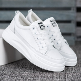 SHELOVET Scarpe da ginnastica sulla piattaforma per ragazze carine bianca 1