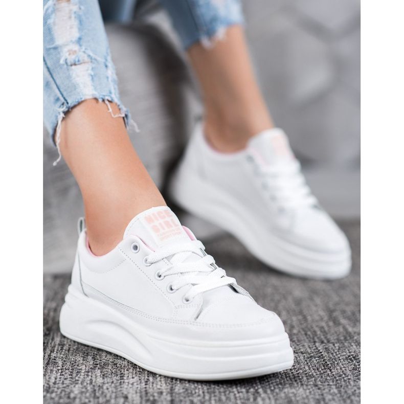 SHELOVET Scarpe da ginnastica sulla piattaforma per ragazze carine bianca 1