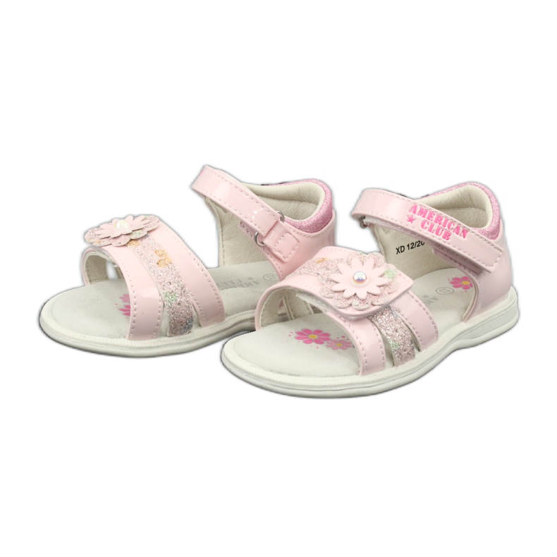 American Club Sandali in pelle femminile con fiori xD12/20 rosa 2