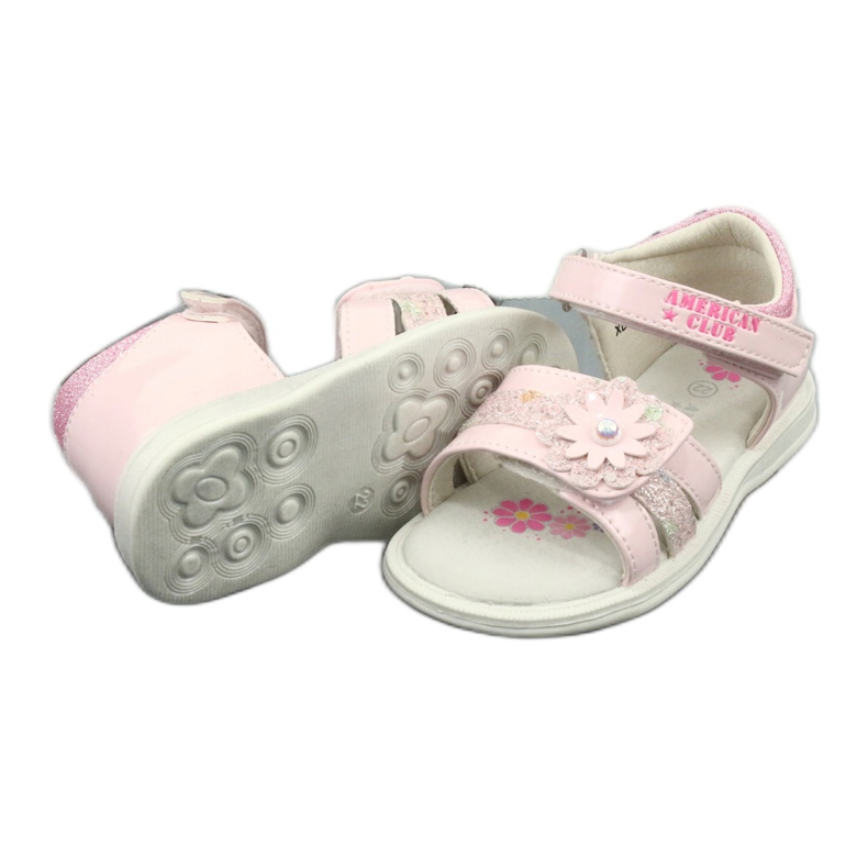 American Club Sandali in pelle femminile con fiori xD12/20 rosa 4