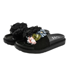 PT-109 pantofole nere con fiori nero 1