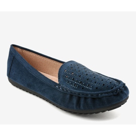Mocassini blu navy traforati con paillettes YSD823Y 2