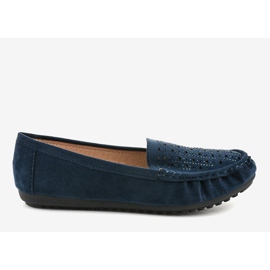 Mocassini blu navy traforati con paillettes YSD823Y 1