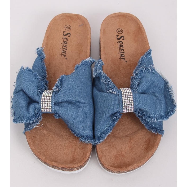 Ciabatte in tela su sughero BG60P Azzurro blu 1