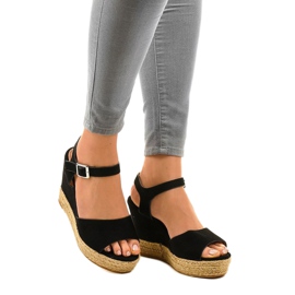 Sandali neri con zeppa espadrillas 9R195 nero 1
