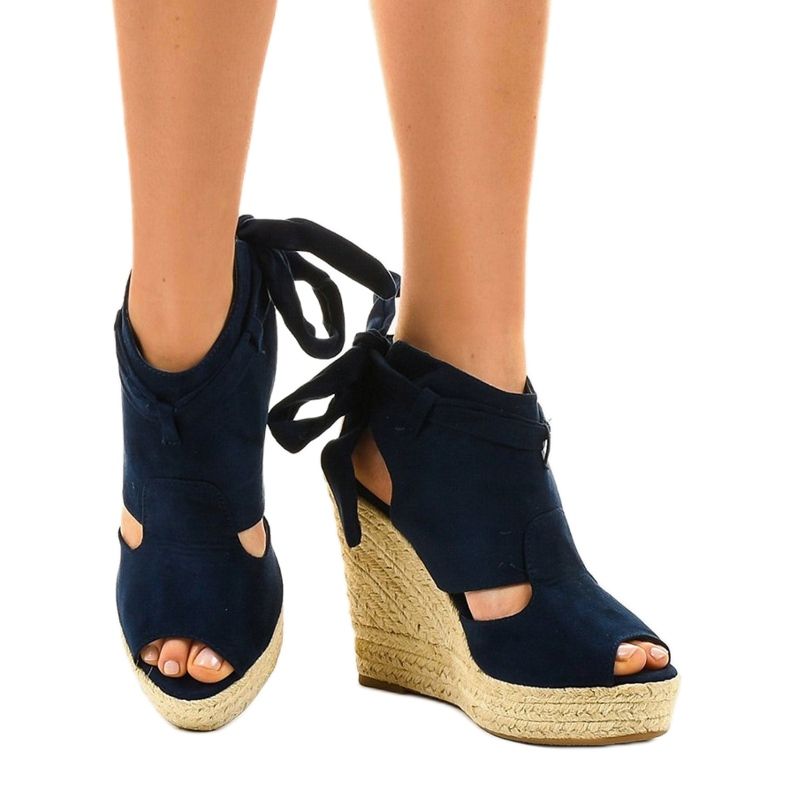 Sandali con zeppa espadrillas blu navy 77-20 1