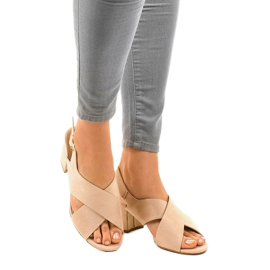Sandali beige con tacco alto A305 in camoscio 1