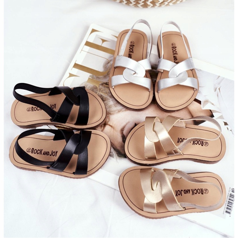 FRROCK Sandali per bambini Slip on con elastico Golden Bambino d'oro 1