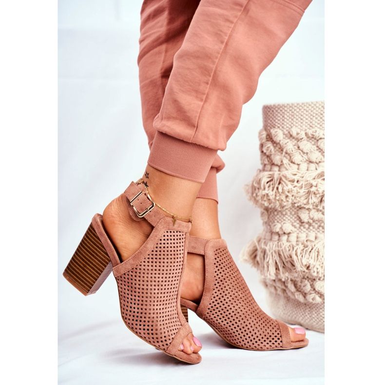 FB1 Stivali Openwork Donna Peep Toe Pink Paradise beige rosa 2