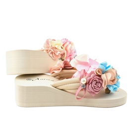 Zeppa beige con fiori N-31 multicolore 1