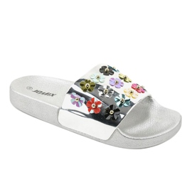 Pantofole argento con fiori D7659-3 grigio 1