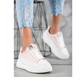 SHELOVET Scarpe da ginnastica sulla piattaforma della moda bianco rosa 2