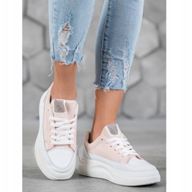 SHELOVET Scarpe da ginnastica sulla piattaforma della moda bianca rosa 1