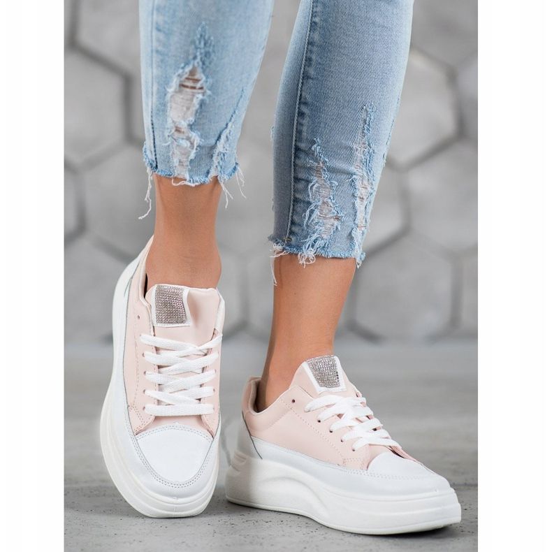 SHELOVET Scarpe da ginnastica sulla piattaforma della moda bianca rosa 1