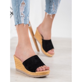 SHELOVET Sandali con zeppa in pelle scamosciata nero 1