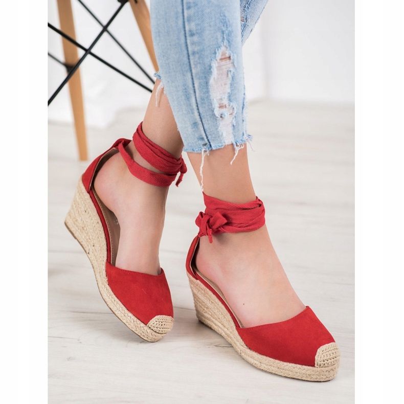 SHELOVET Espadrillas con zeppa rosso 1