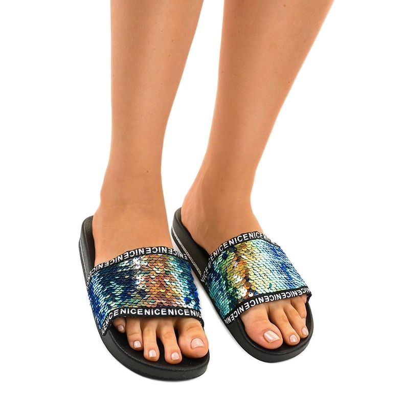 Pantofole nere con paillettes WS9002 multicolore 1