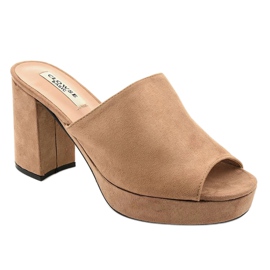 Ciabatte con tacco in camoscio kaki 9R17 beige 1