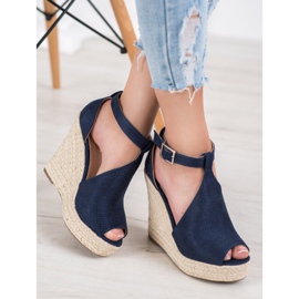 SHELOVET Sandali con zeppa traforati blu 2