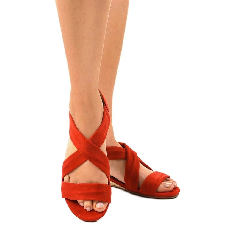 Sandali rossi in ecopelle scamosciata 9R72 rosso 1
