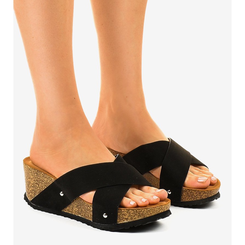 Pantofole nere GU53 sulla zeppa nero 1