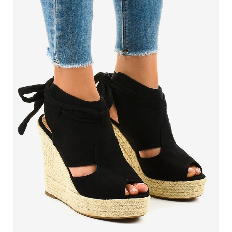 Sandali con zeppa espadrillas nere 77-20 nero 1