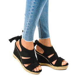 Sandali neri con zeppa espadrillas 66-358 nero 1