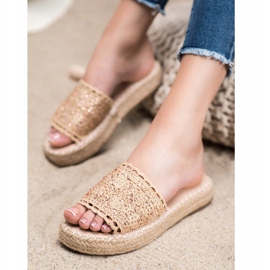 Small Swan Pantofole Con Cristalli beige multicolore d'oro 1